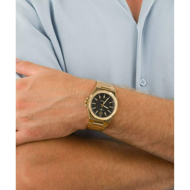 Timex TW2V02100 Men's Black Analog Watch Gold-Tone Steel Bracelet