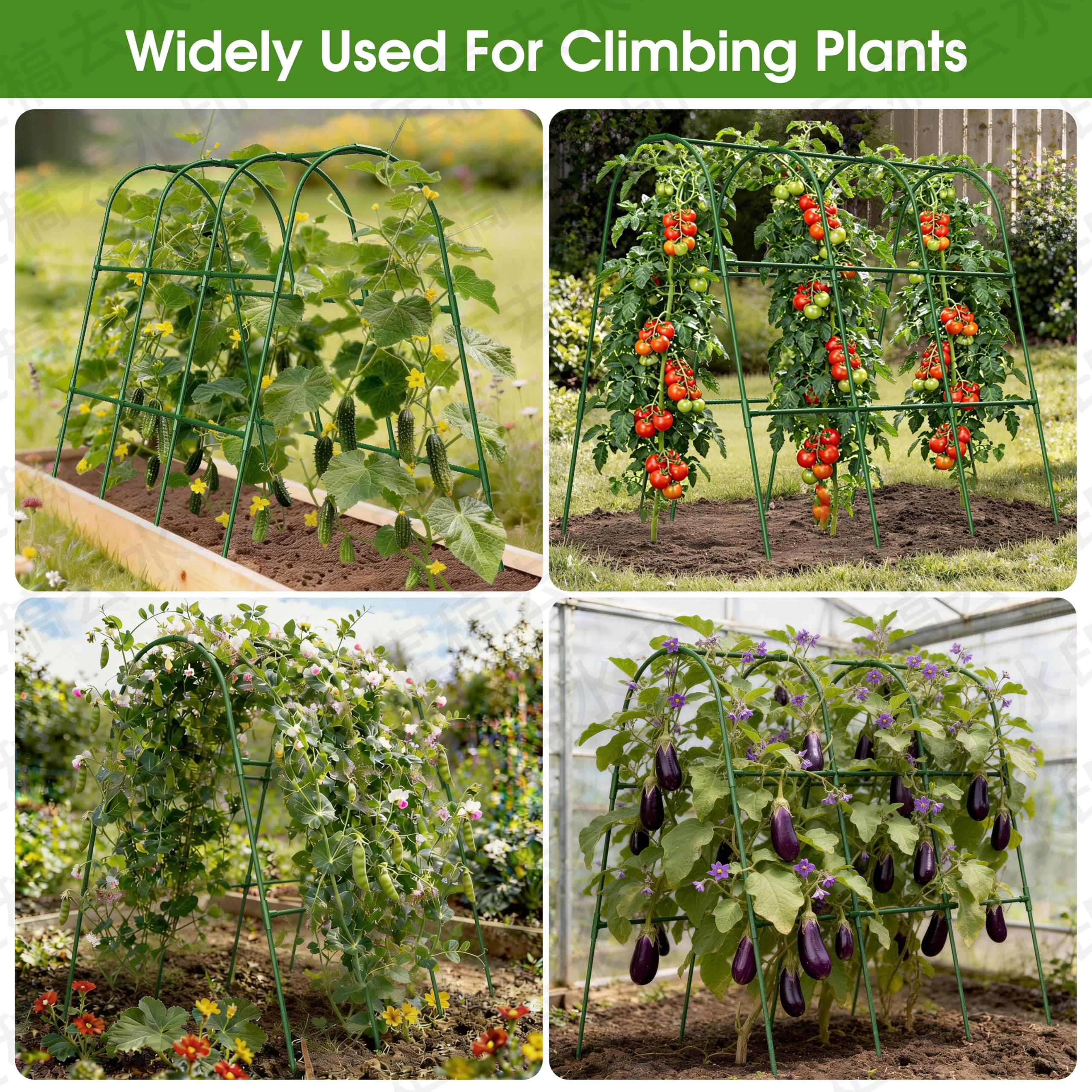 Cucumber Trellis  for Garden, U Frame Garden Trellis for Climbing Plants, Metal Plant Trellis with Garden Netting for Vegetables Flowers Fruits(4 Arches)