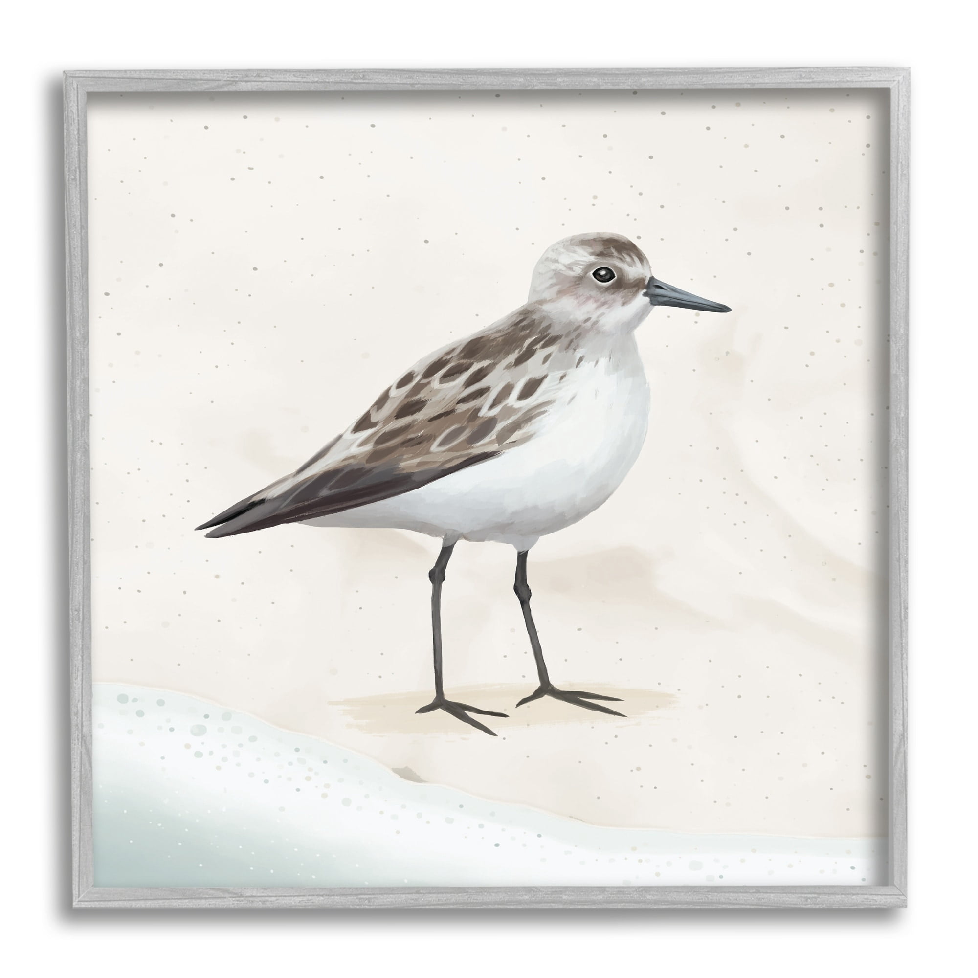 Stupell Industries Sandpiper Bird at Water's Edge Beach Shoreline Graphic Art Gray Framed Art Print Wall Art, Design by Lucca Sheppard