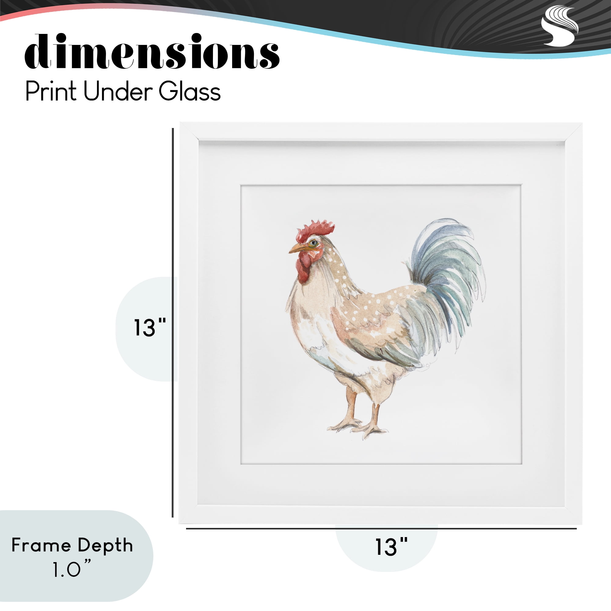 Stupell Industries Watercolor Rooster Sketch White Framed Print Under Glass, design by Patricia Pinto