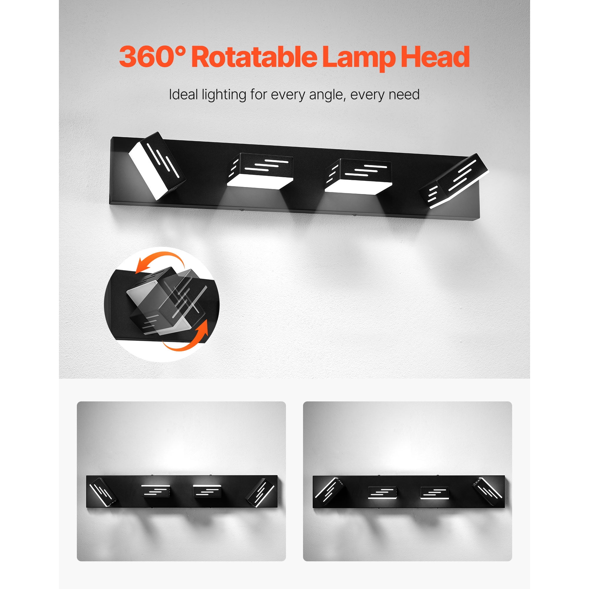 KFFKFF 4-Light LED Modern Vanity Light Fixture, 25.59-Inch, Black Finish Wall Lighting for Bathroom, Living Room, Bedroom, Hallway, Cool White 6000K, IP44 Waterproof