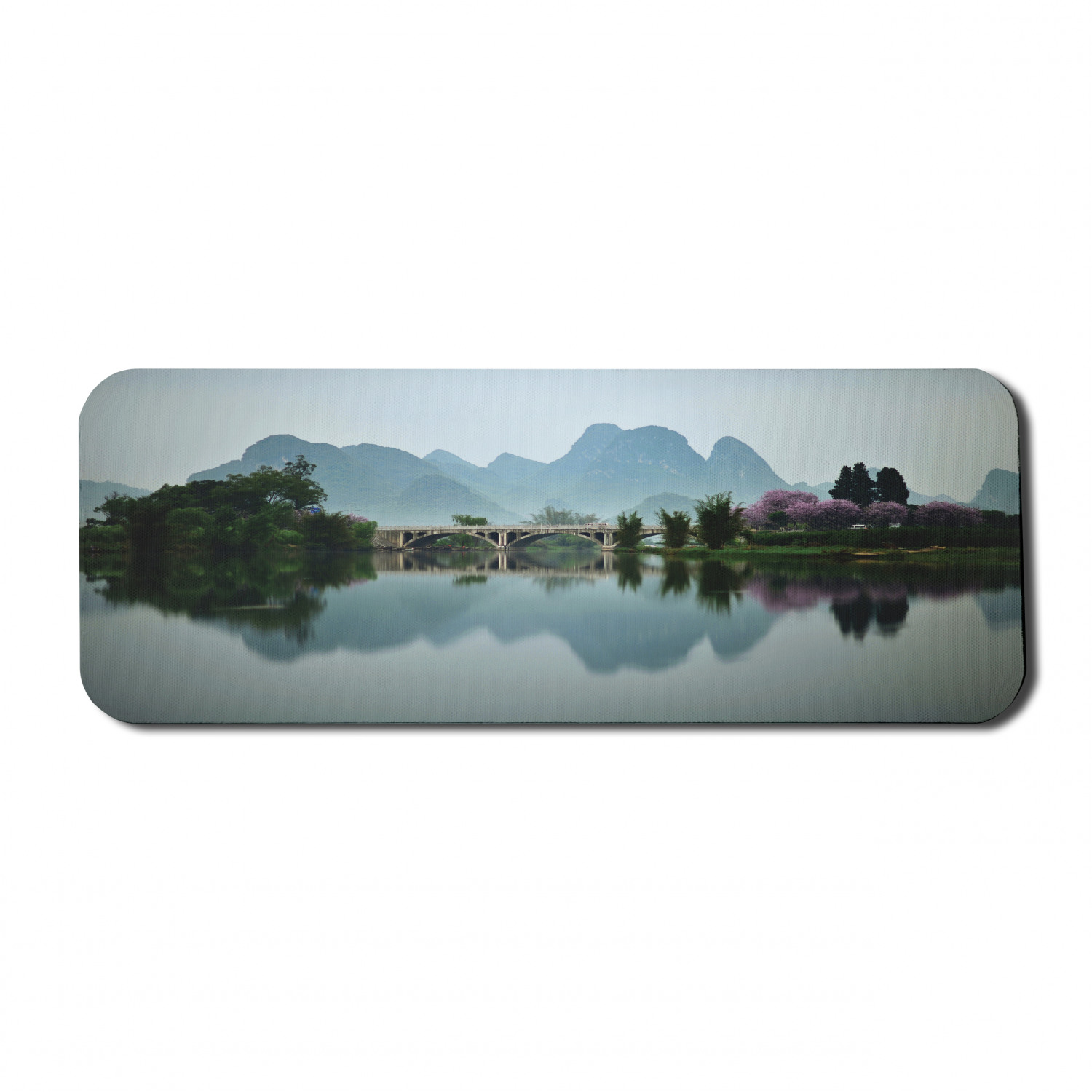 Japanese Computer Mouse Pad, Japanese National Park Bridge Reflections of the Mount on the Lake Scenery Photo, Rectangle Non-Slip Rubber Mousepad Large, 31" x 12", Multicolor, by Ambesonne - image 1 of 2