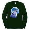 thumbnail image 2 of Wolf Howling at the Moon | Mens Animal Lover Long Sleeve T-Shirt, Forest Green, X-Large, 2 of 3