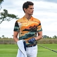 thumbnail image 2 of Kdxio Serene Ocean Sunset Print Men's Short Sleeve Polo Shirt,Midweight Men's Shirt-Small, 2 of 5
