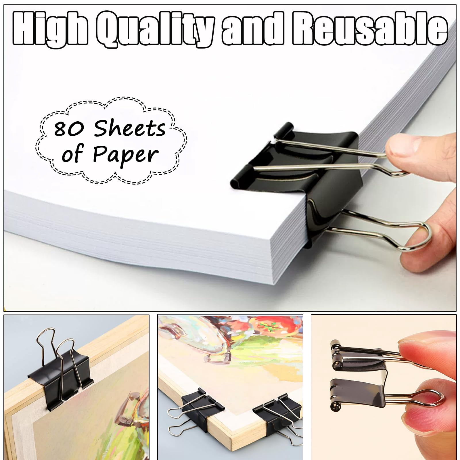 300 Medium Binder Clips Bulk 1.25 Inch Heavy Duty Paper Clamps Black Metal Binding Med Office Supplies For Teachers Business