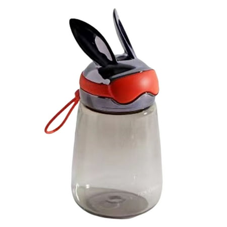 

Rabbit Ear Lid Sport Water Cup Transparent Body with Lanyard Food Grade Cute Shape Leak-proof Children 400ml Kids Bottle