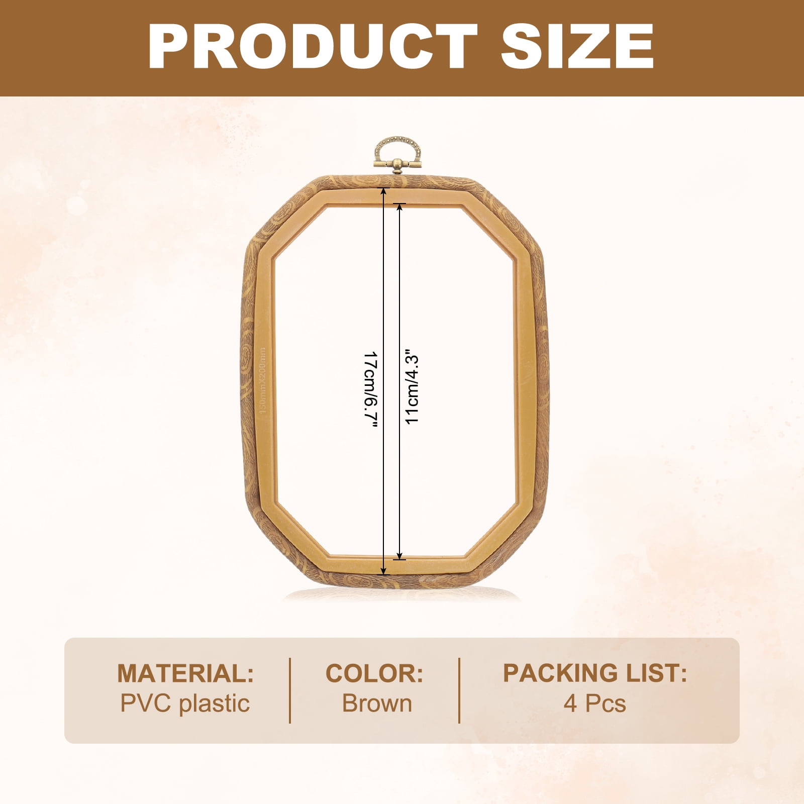 Uxcell 4 Pieces 6.7" x 4.3" Rectangular Embroidery Hoops Frame Imitated Wood Circle Cross Stitch Hoop Ring for Embroidery Art Craft Handy Sewing Decoration, Brown