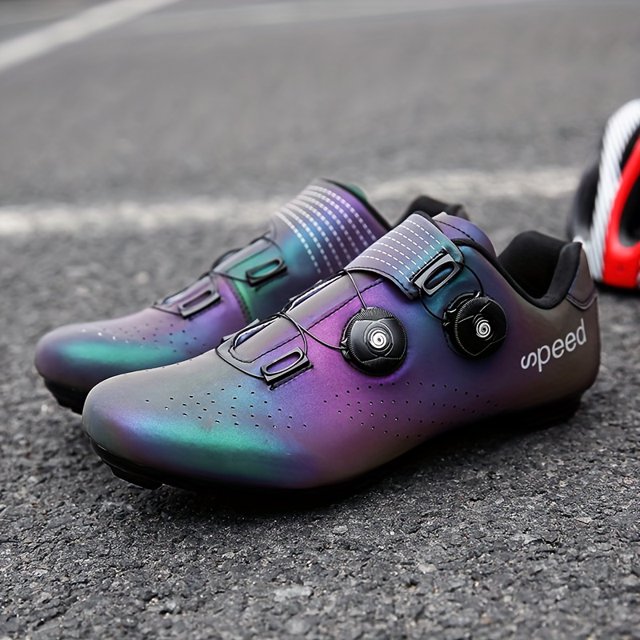 QJUHUNG High-Performance Men‘s Cycling Shoes - SPD Cleats Compatible Anti-Slip Durable for Outdoor Road Cycling Racing with Breathable Mesh Upper and Stiff Sole