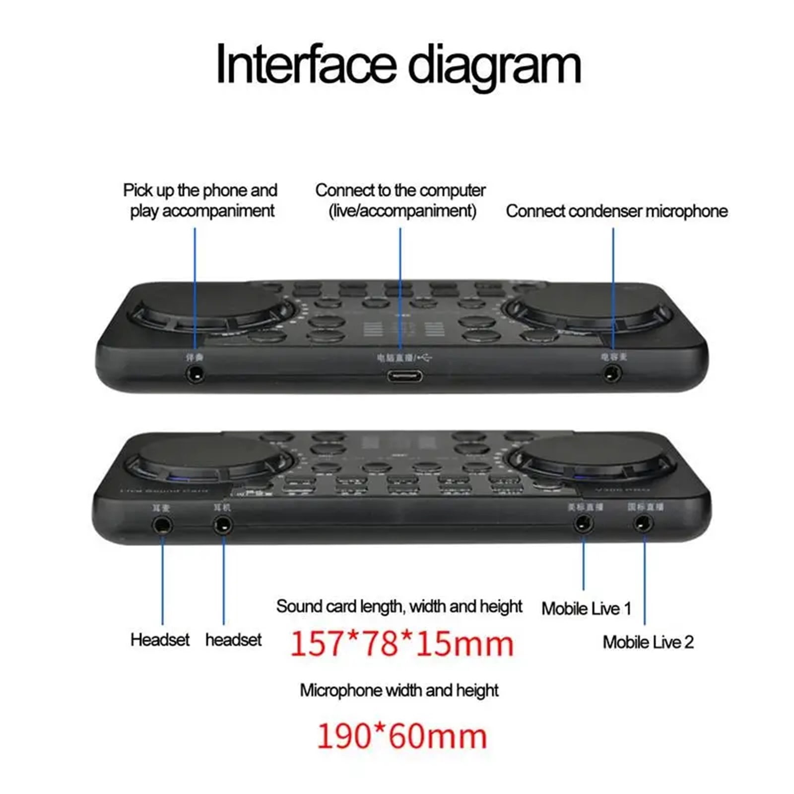 Live Sound Card New V300 Pro Live Streaming Sound Card Multifunctional 10 Sound Effects 4.0 Aud-io Interface Mixer For DJ ,Precision Control