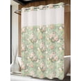 thumbnail image 4 of Green Flowers No Hook Shower Curtain Waterproof, Bathroom Curtains with Snap in Liners and See Through Top Window, Farmhouse Botanical Floral Leaves Art Hotel Style Bathtub Curtains Shower 72"Wx96"L, 4 of 8