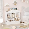 thumbnail image 2 of Kids Toy Storage Organizer Wooden Kids Bookshelf Open Storage Cubby Children Small Bookcase Multifunctional Book Cabinet for Nursery,Playroom,Bedroom,Living Room,White, 2 of 6