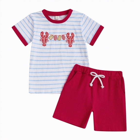 Toddler Boy Clothes Kids Spring Summer Embroidery Printed Sleeveless Casual 12 18 24 Month 3T 4T 5T New Born for Twins Outfits T-shirt with Elastic Waist Shorts Outfit 2 Piece
