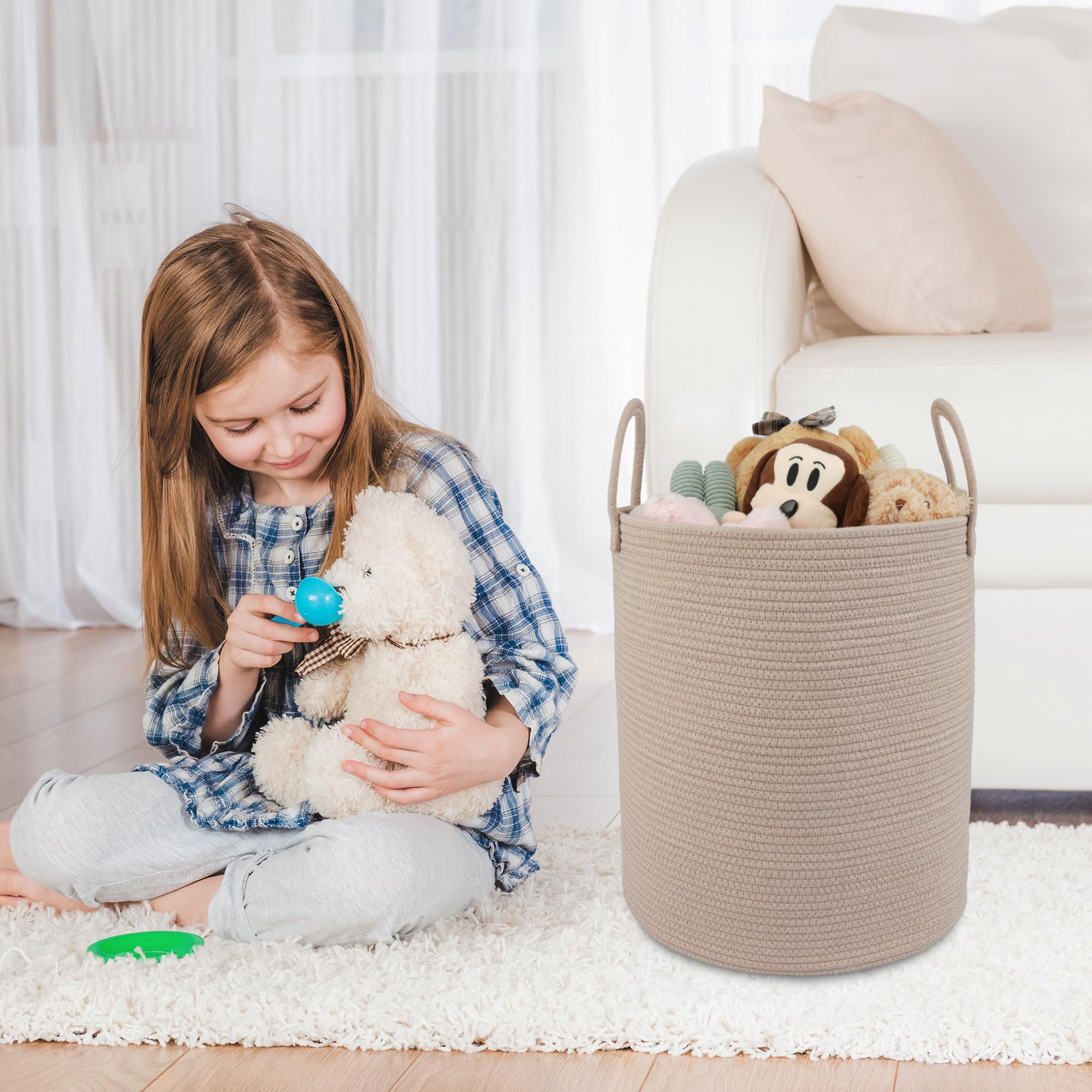 DIY.   STORE Cotton Rope Laundry Basket Hamper, Boho Rope Woven Basket for Storaging Toys, Clothes, Towels, Blankets, Throw Pillows