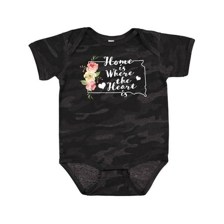 

Inktastic South Dakota Home is Where The Heart is with Watercolor Floral Gift Baby Girl Bodysuit