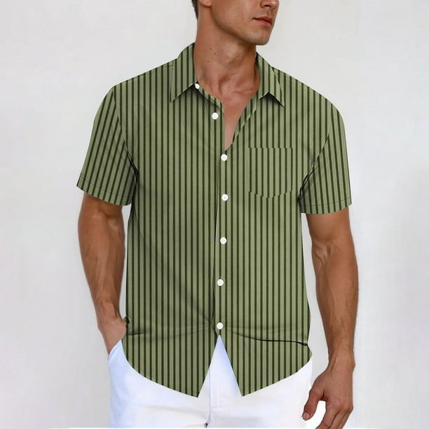 Blusa y camisa de manga corta con cuello vuelto y botones para hombre, estilo cárdigan vertical de manga corta con cuello vuelto y bolsillo, blusa de poliéster para hombre