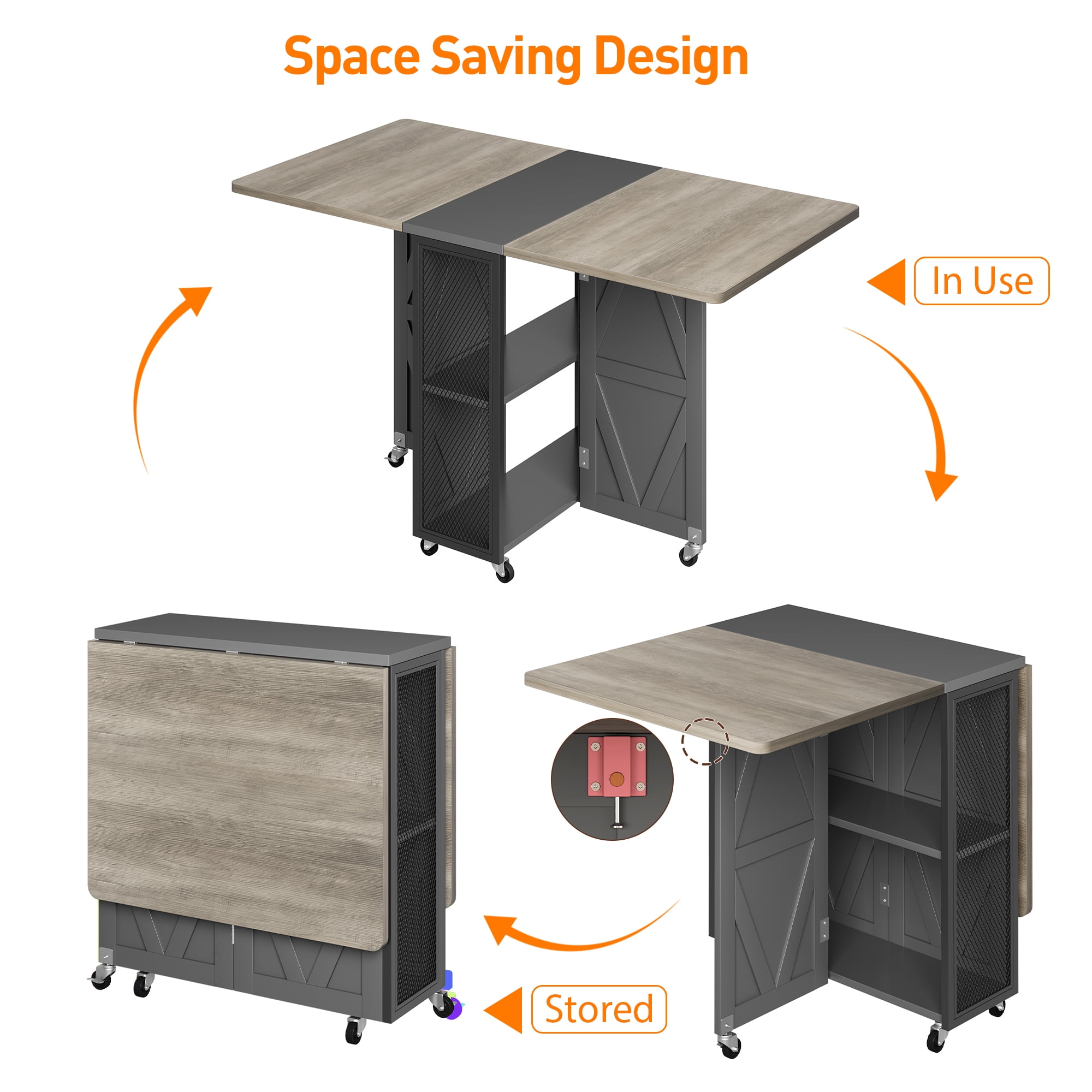 Hijob Folding Dining Table for 2-4 Persons, Space Saving Dining Room Table, 47" Folding Kitchen Table, Carlo Grey
