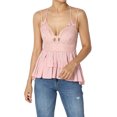 thumbnail image 1 of TheMogan Women's S~3X Cross Strap Smocked Back Crochet Lace Ruffle Peplum Cami Top, 1 of 7