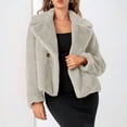 thumbnail image 3 of Sexlip Women Winter Fluffy Cropped Jacket Warm Faux Fur Coat One Button Notched Collar Cardigan Long Sleeve Shaggy Outerwear Beige M, 3 of 9