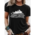 thumbnail image 1 of Camiseta de manga corta y cuello redondo para mujer con diseño de conejito corriendo y el lema "FELIZ PASCUA". Talla grande - 2094. Para adultos, hombres, mujeres, adolescentes, jóvenes y uso informal, 1 of 7