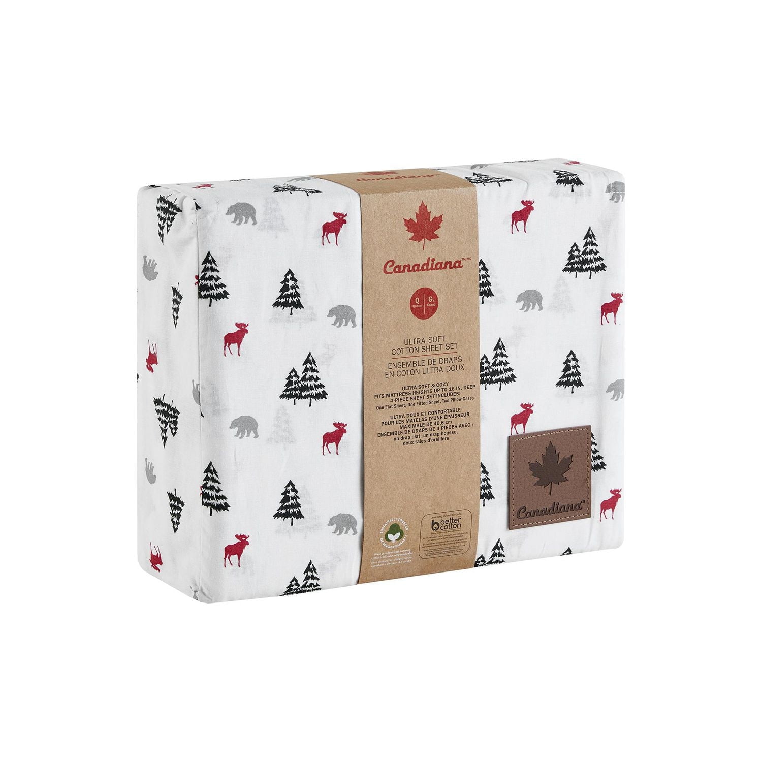 4 pièce Ensemble de Draps en Coton Ultra Doux Canadiana