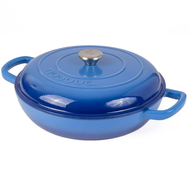 Nuovva - Horno holandés de hierro fundido con tapa, antiadherente poco profundo, apto para horno has