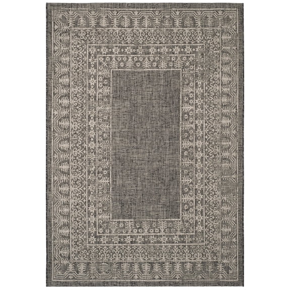 SAFAVIEH Courtyard Jolyon Bordered Indoor/Outdoor Area Rug, Black/Beige, 5'3" x 7'7"