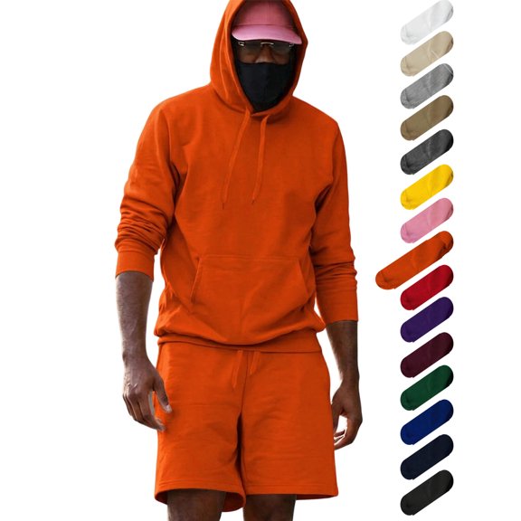 Dqueduo Men's Casual Sets, Solid Color Hooded Long Sleeve Hoodie with Drawstring Elastic Waist Shorts, Loose Oversized Two-Piece Hoodie and Shorts Set
