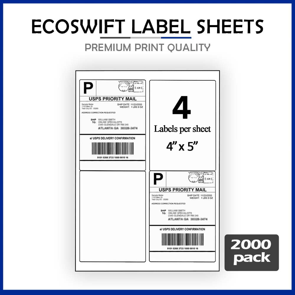 (8000) 4 x 5 EcoSwift Laser/Ink Address Shipping Adhesive Labels 4 per sheet