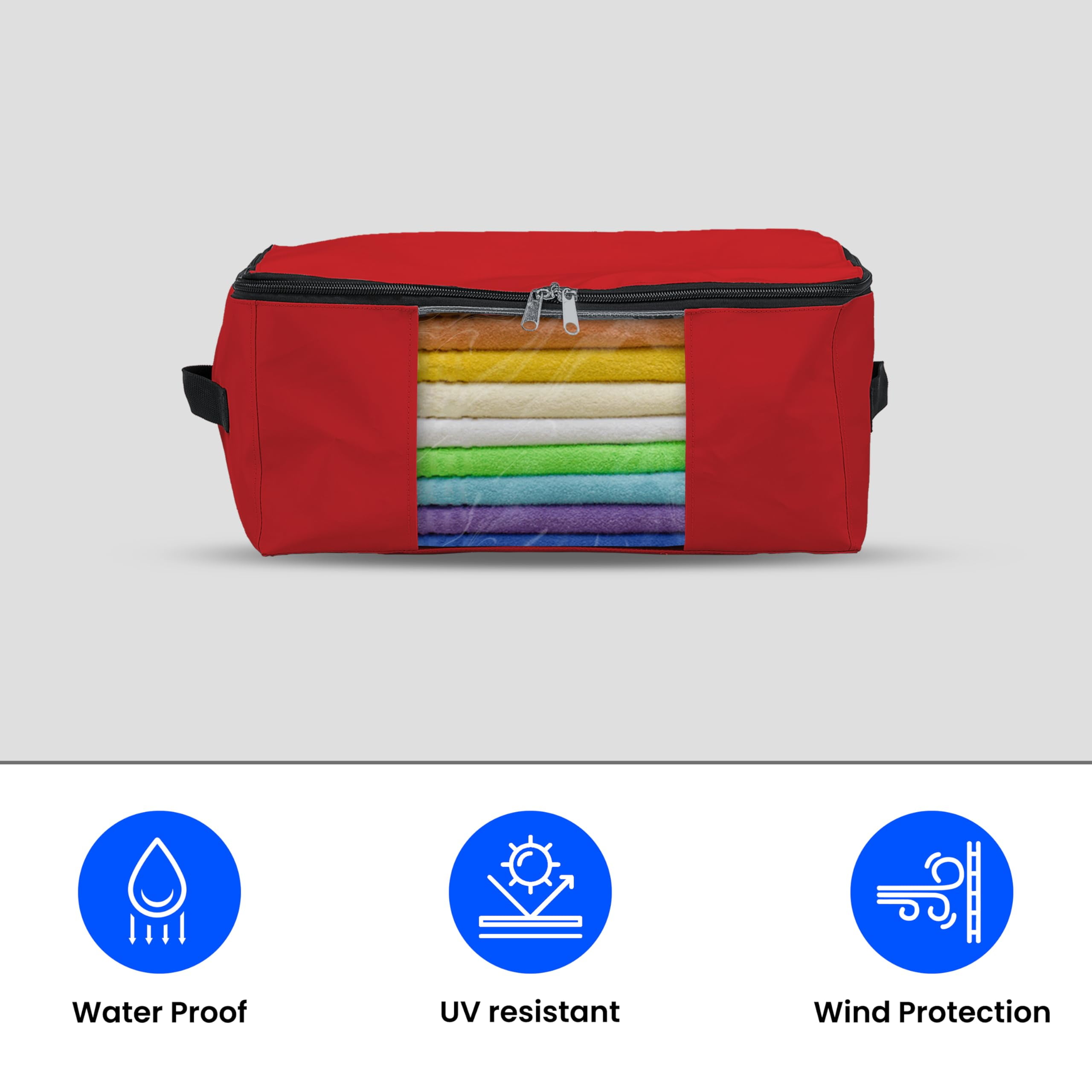 COVERS&ALL Storage Bags, 90 litres Large size, Made of 18 Oz Waterproof, UV-Resistant & Tear-Proof Cover Max Fabric, Multipurpose for Indoors/Outdoors (23"L x 17"W x 14"H Inches, Red, Pack of 3)