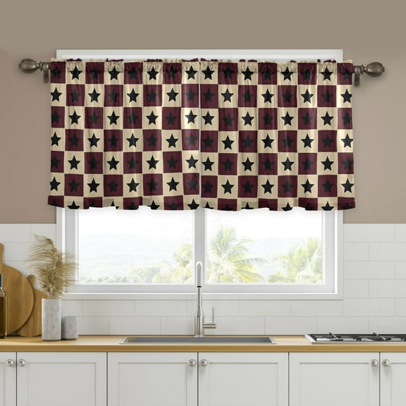 Yayeee Kitchen Curtains Set of 2 Light Filtering 57"x24" Over Sink Window Panels, Checkered Stars Pattern