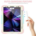 thumbnail image 5 of Dteck Built-in Screen Protector Case for iPad Pro 11 3rd Generation 2021,iPad Pro 11 2nd Gen 2020/2018 Shockproof Rugged Rubber 3-Layers Protection Cover Stand Hand/Shoulder Strap Cover,Pink+Blue, 5 of 7