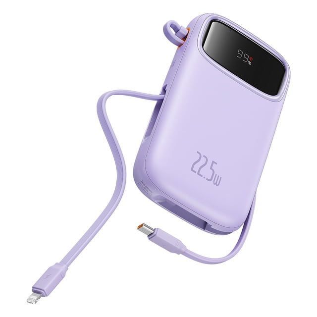 Power Bank 22.5W 10000 mAh Baseus Qpow2 Cable iOS y USB-C, Puerto USB y USB C (Morado)