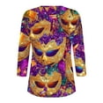 thumbnail image 5 of Gamivast Mardi Gras Shirts for Women Funny Mask Graphic 3/4 Sleeve Crew Neck Blouse Loose Fitted Drop Shoulder Tunic Dressy Tops Carnival Party Tee, 5 of 6