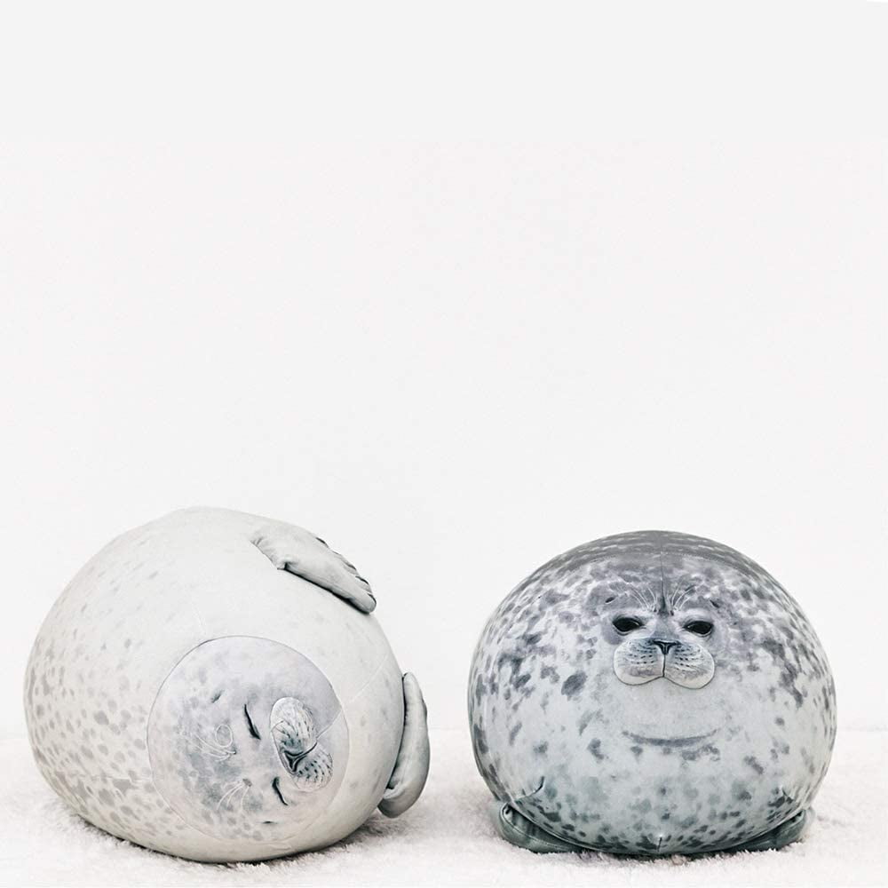 Chubby Blob Seal Plush Pillow, Cute Stuffed Animal Seal Plushie Toy, Cotton Plushy Ocean Gray 16 Inch