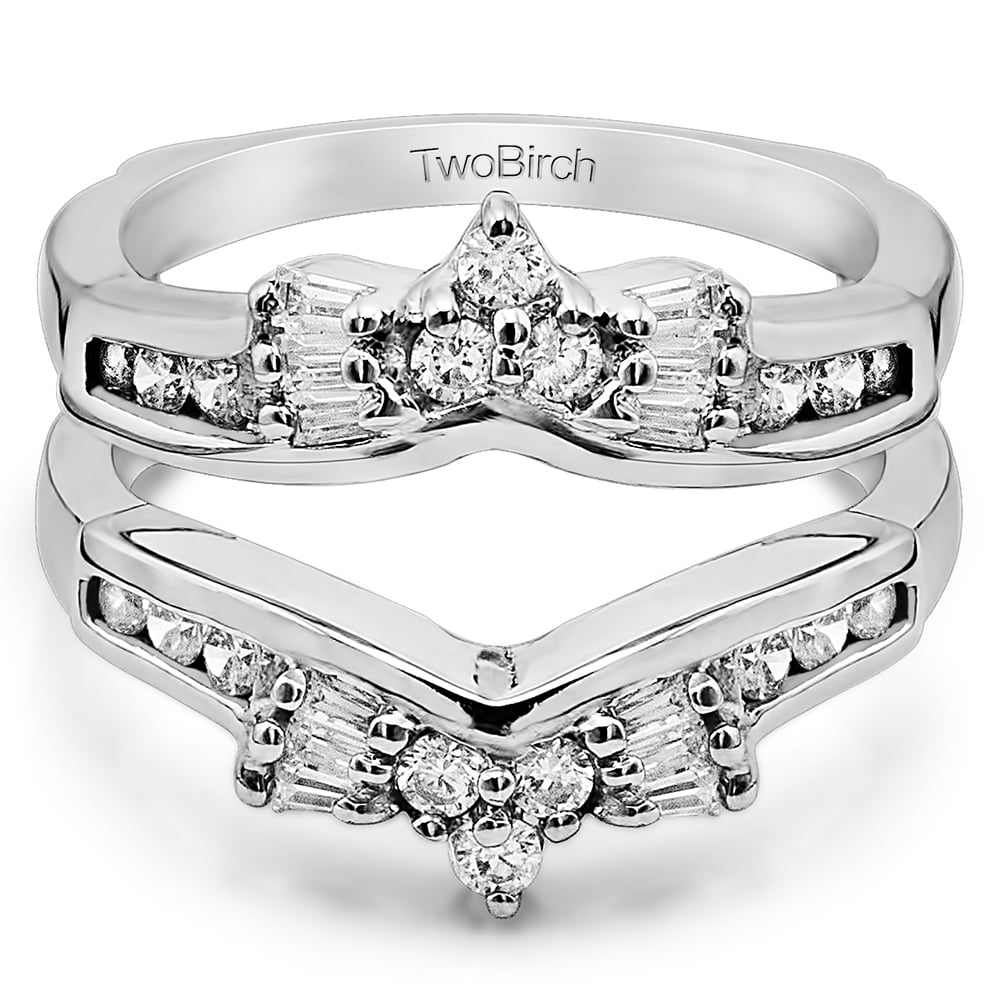 TwoBirch Cubic Zirconia Mounted In Sterling Silver Bow Style Ring Guard Enhancer (0.56ctw