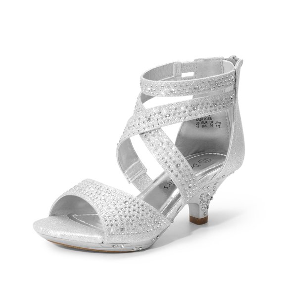 Sandalias de Vestir Plateadas de Tacón Bajo para Niñas DREAM PAIRS Talla 4 para Niñas Grandes