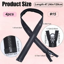 1pc #15 Super Large Plastic Zippers 47.24inch/1.2m Heavy Duty Huge Separating Giant Jacket Zipper for Sewing Tents Coats Overcoats Boat Cover Canvas Resin Vislon Zippers Black