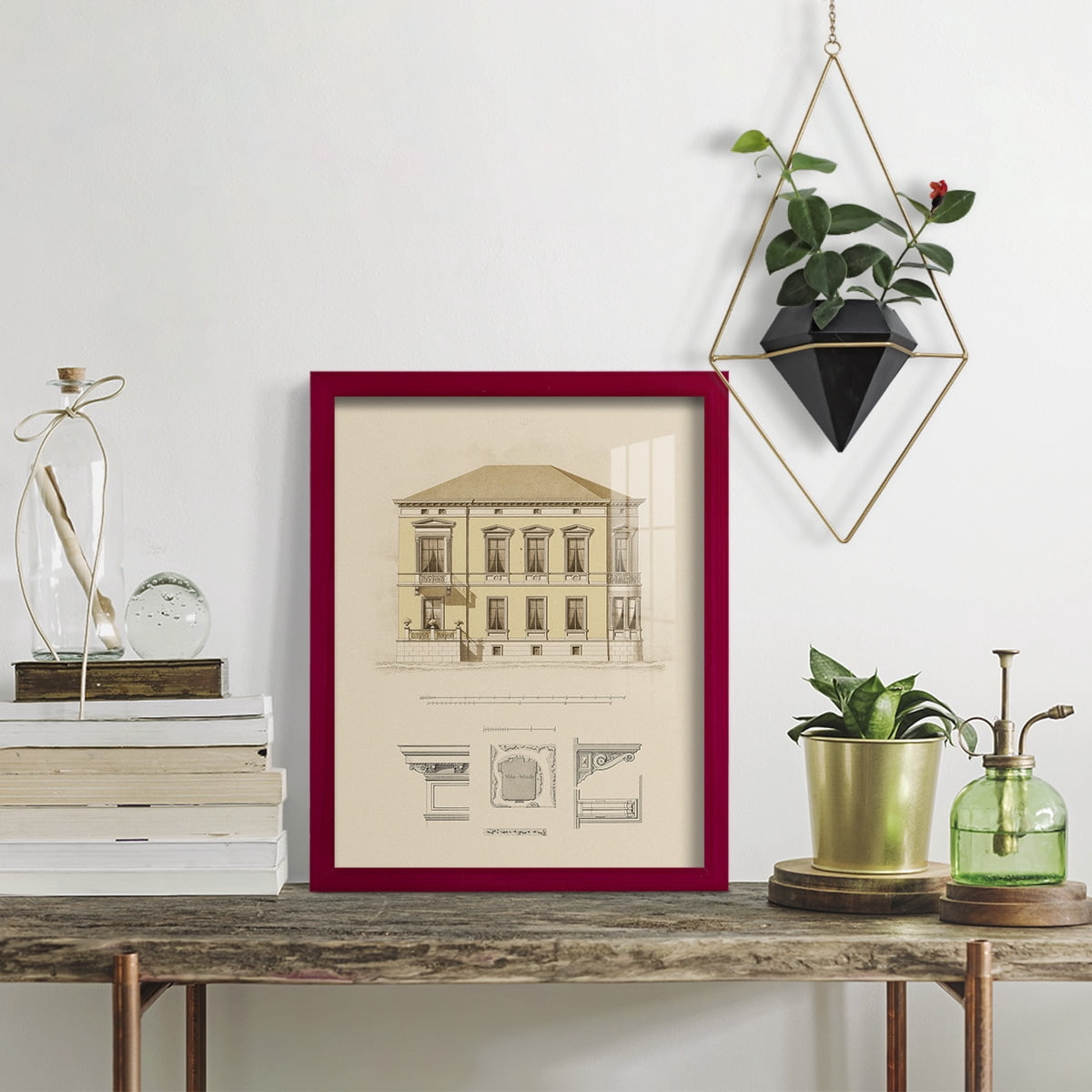 Estate and Plan VI -Framed Print w/glass-Cherry Red