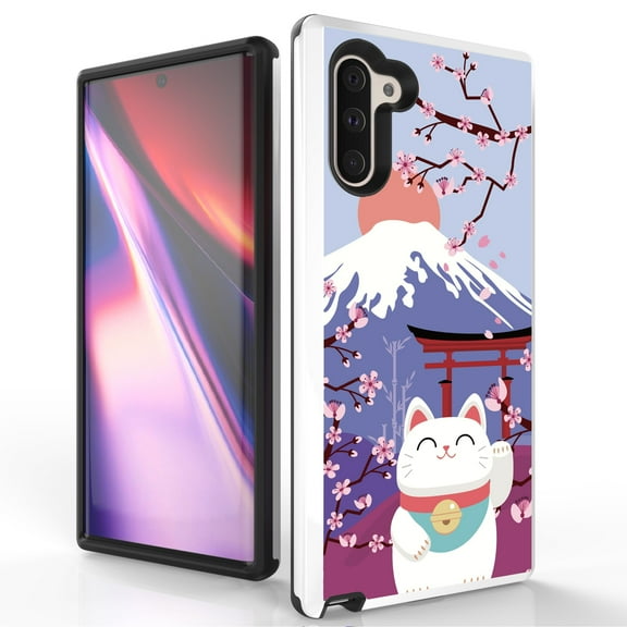 Duo Shield Slim Phone Case Suitable for Samsung Galaxy NOTE 10 - Fuji Cherry Blossom Cat