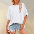 thumbnail image 4 of bbyeadc Women's Summer Tops 2025 Short Sleeve Shirts Dressy Casual Crew Neck Tshirts Fashion | White, XL, 4 of 5