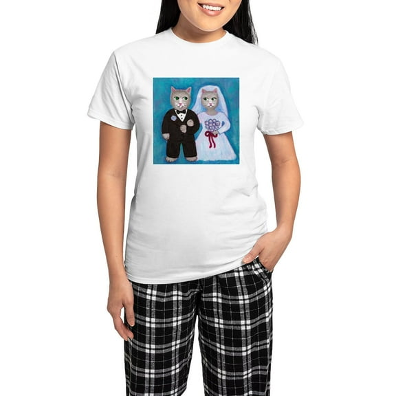 CafePress - Cat Bride Women's Light Pajamas - Women's Short Sleeve Print T-Shirt and Pants Light Cotton Pajama Set
