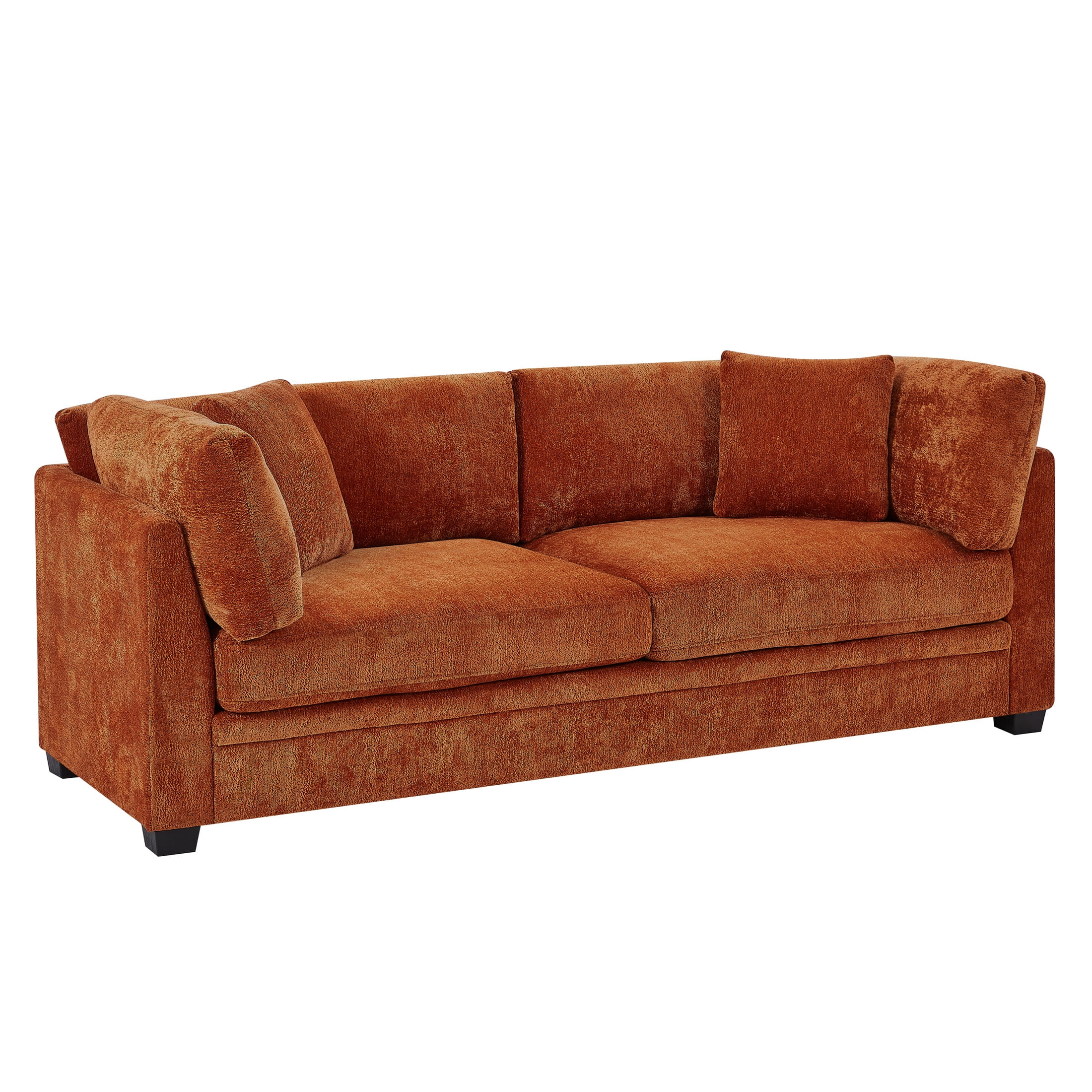 Christopher Knight Home 83.5" Modern 3-Seater Sofa with Flared Arms and Pillows, Chenille Upholstery, Caramel