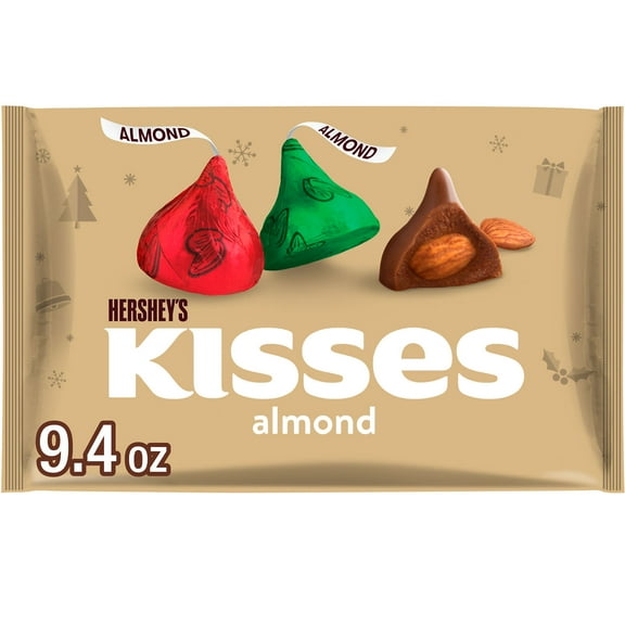 Hershey's Kisses Milk Chocolate with Almonds Christmas Candy, Bag 9.4 oz