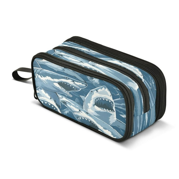 ALAZA Fierce Sharks Pencil Case Bag 3 Compartment Pen Pouch Large Storage Holder Box Organizer