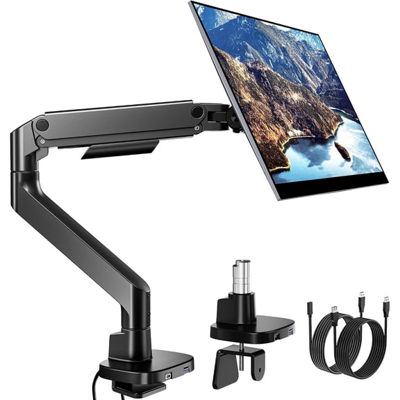 PEGZONE Heavy Duty Monitor Arm with USB for 17-49 Inch, 44lbs, Single Monitor Desk Mount, Black