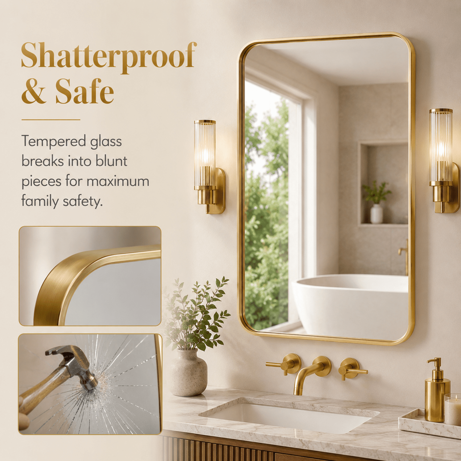 Alvantor Metal Framed Vanity Round Corner Wall Mirrors for Bathroom Sink