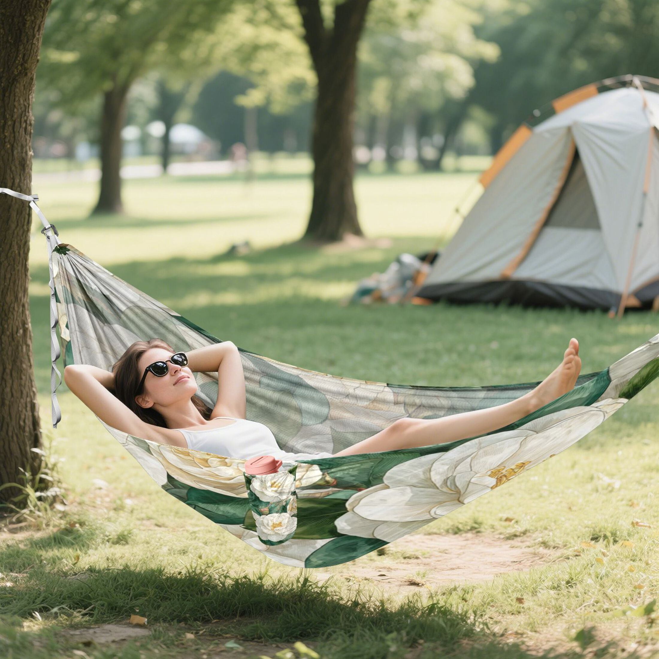 Hammock Camping Hammock Nylon Portable Hammock Travel Camping Hammock Pure White Camellia Blooms