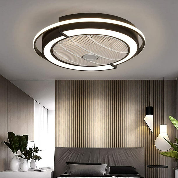 Tfcfl 23 Inch Ceiling Fan Lights With Remote Modern Semi Flush Mount 3 Light Colors Sd Changing Blade Black White Com - Black Ceiling Fan With Light Flush Mount