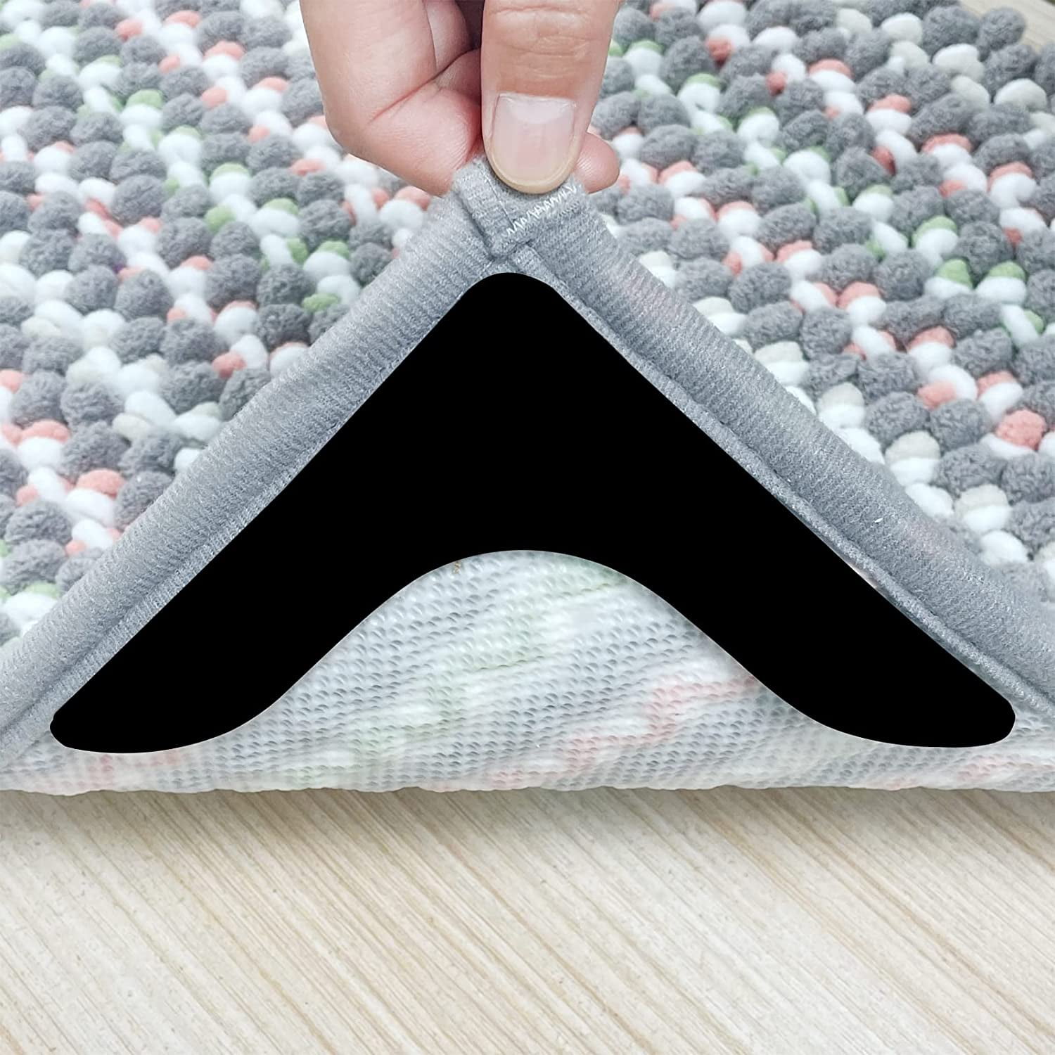 Rug Tape, V-Shape Rug Gripper, 8 PCS Reusable Washable Non Slip Rug Pads, Indoor&Outdoor Rug Gripper for Hardwood Floors, Black