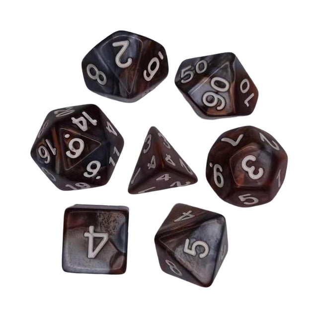 7x Polyhedral Dices Smooth D4-D20 for polyhedral dice Math Teaching Bar Table Board Games Brown Argent